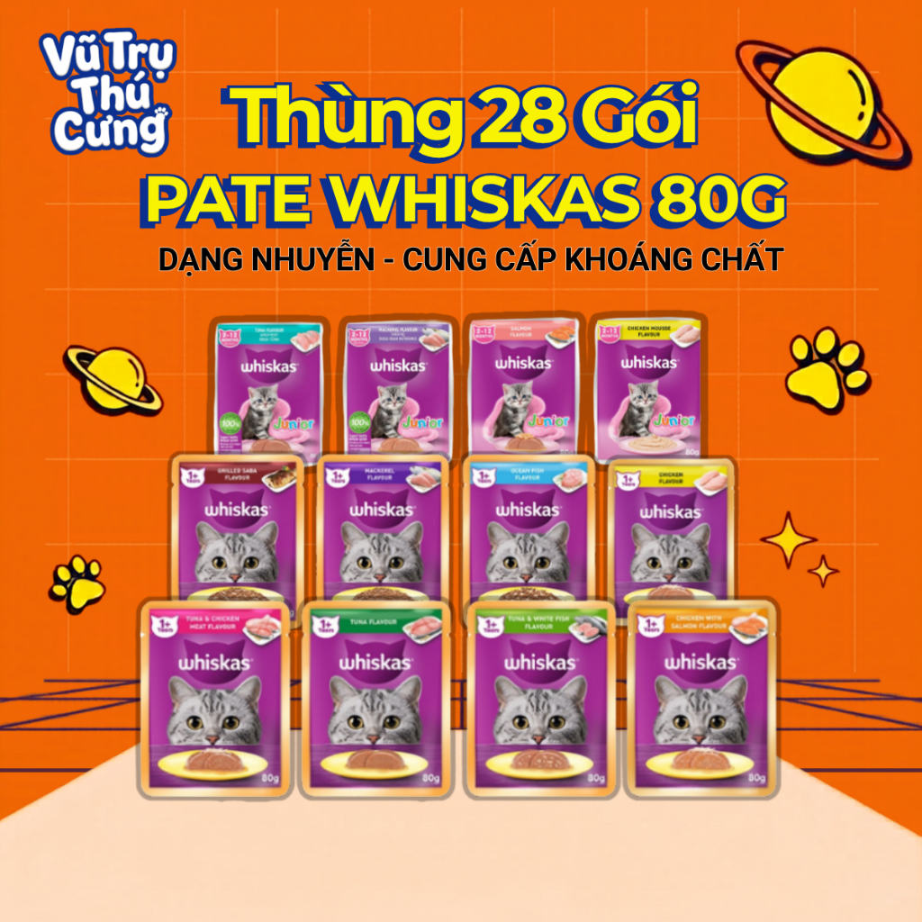 Thùng 28 Gói Pate Cho Mèo Whiskas 80g
