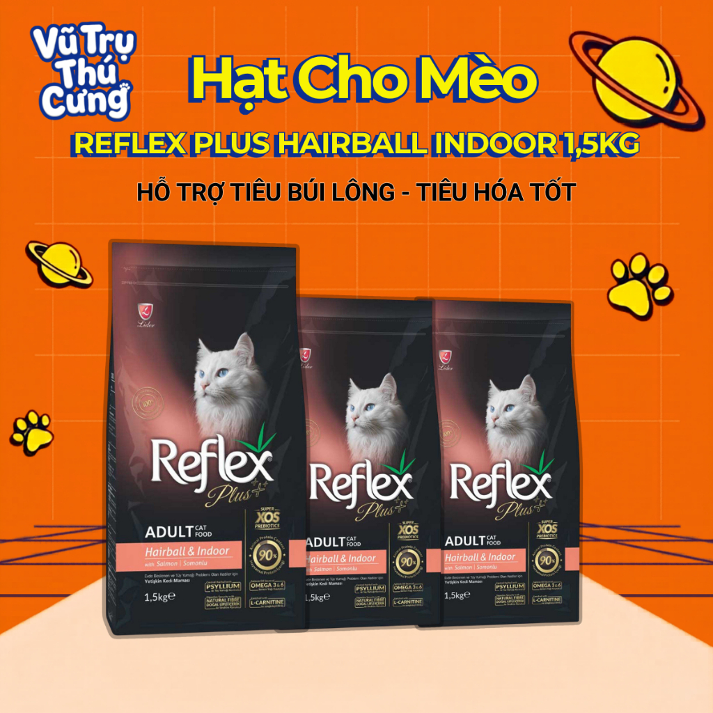 Hạt Reflex Plus hỗ trợ Tiêu búi lông Mèo Hairball Indoor 1,5Kg