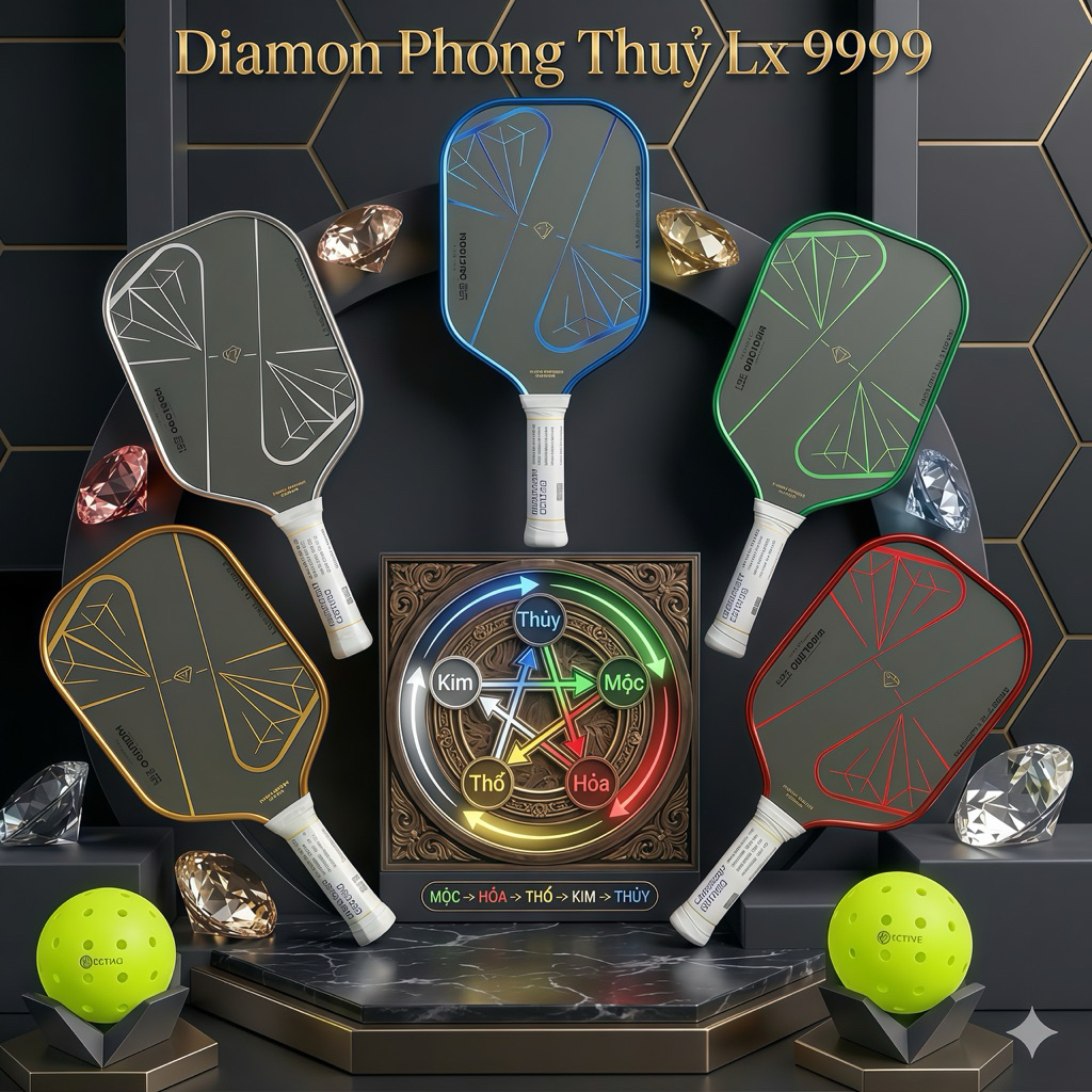Vợt Pickleball Diamond Lx 9999 Ngũ Hành CAO CẤP Công Nghệ Lõi TripleFoam 3 lớp Tối Ưu Hiệu Suất Chơi