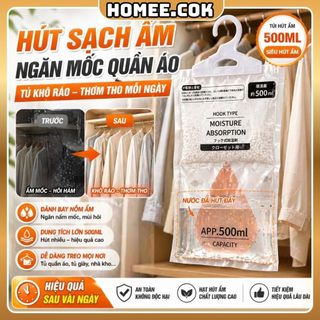 Homee.cok Túi Hút Ẩm Treo Tủ 500ML – Hút Đầy Nước Sau Vài Ngày, Ngăn Mốc Quần Áo, Khử Mùi Hiệu Quả