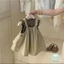 Váy bé gái, yếm thô Hàn phối áo cotton bèo xinh cho bé gái – Set váy cho bé gái 2 món dễ thương A708- Nhà Sam's