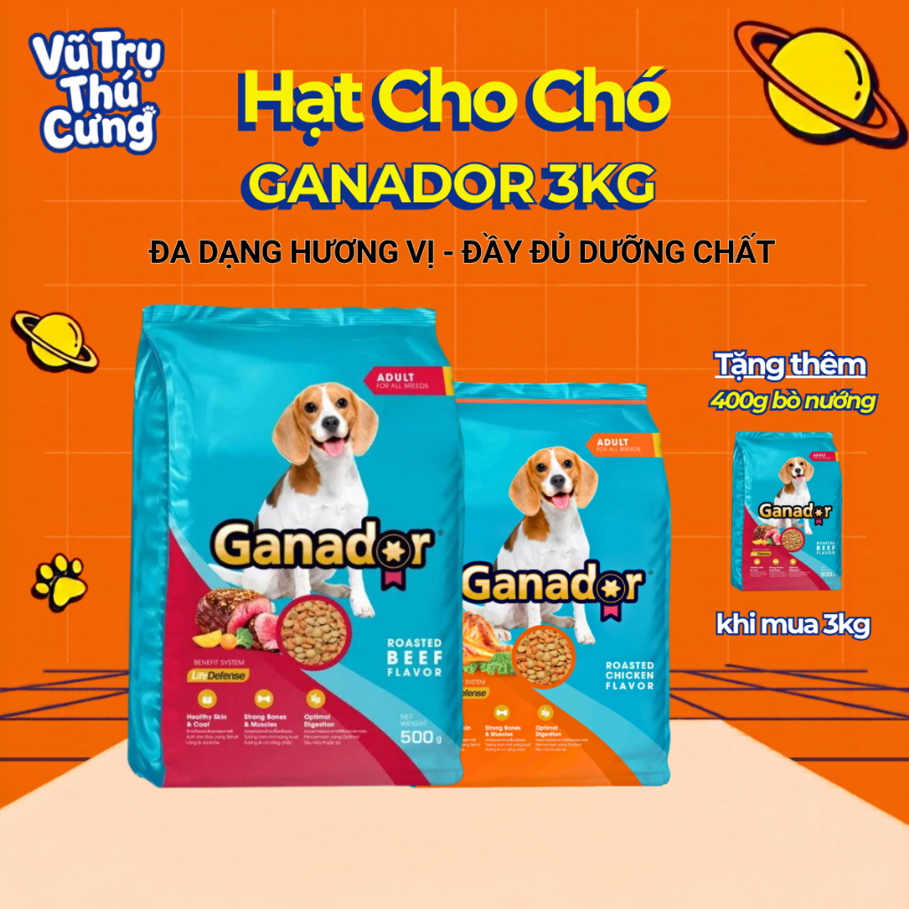(3Kg Tặng 400g) Hạt Ganador Dành Cho Chó Trưởng Thành Vị Bò và Gà