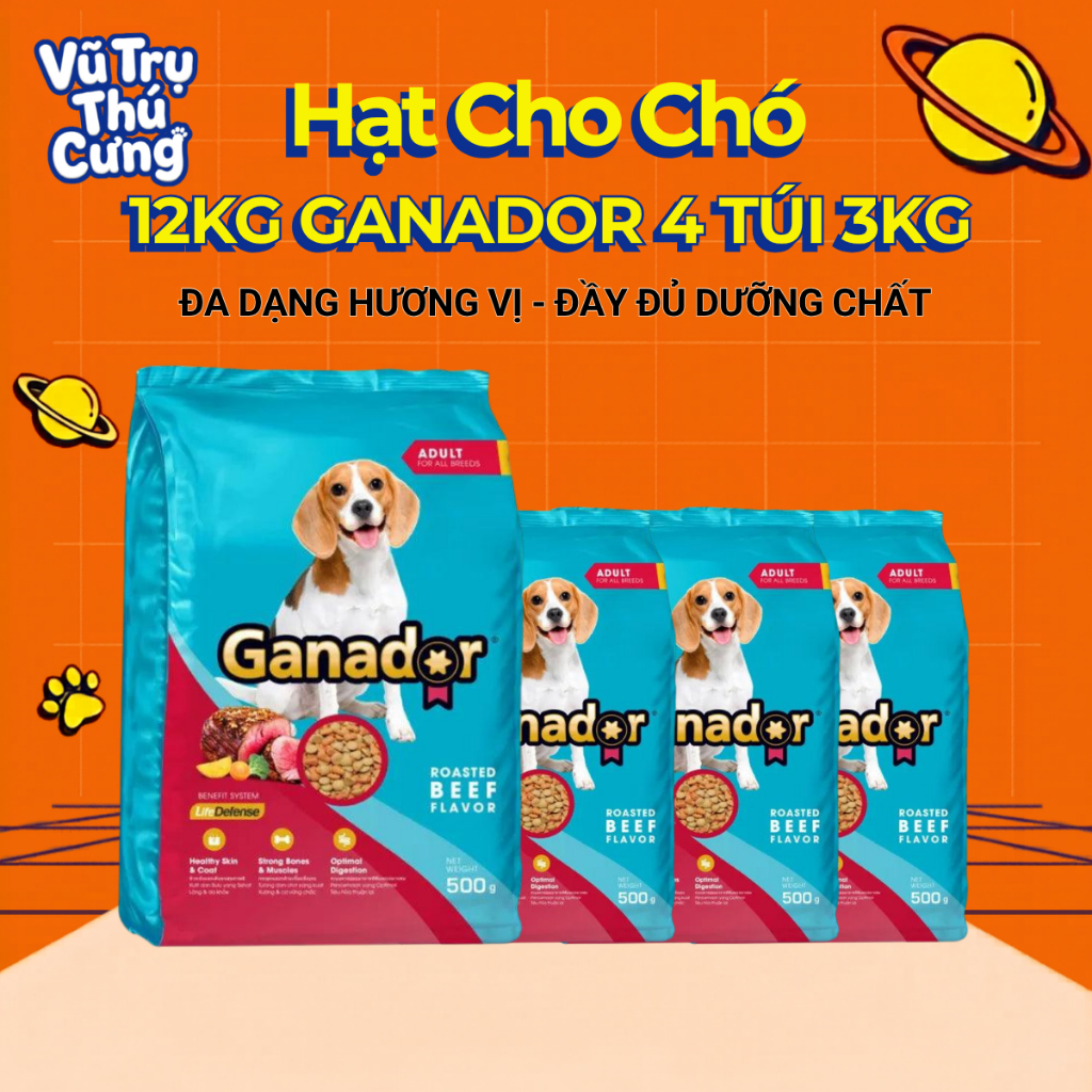 (12Kg) Thùng 4 Gói 3Kg Thức Ăn Hạt Ganador Cho Chó Nhiều Dinh Dưỡng