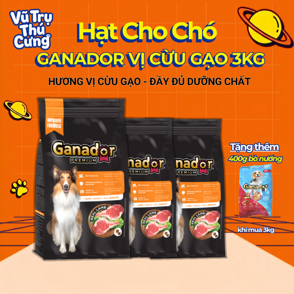 3Kg Tặng 400g -Hạt cho chó trưởng thành Ganador Adult Vị Cừu Gạo