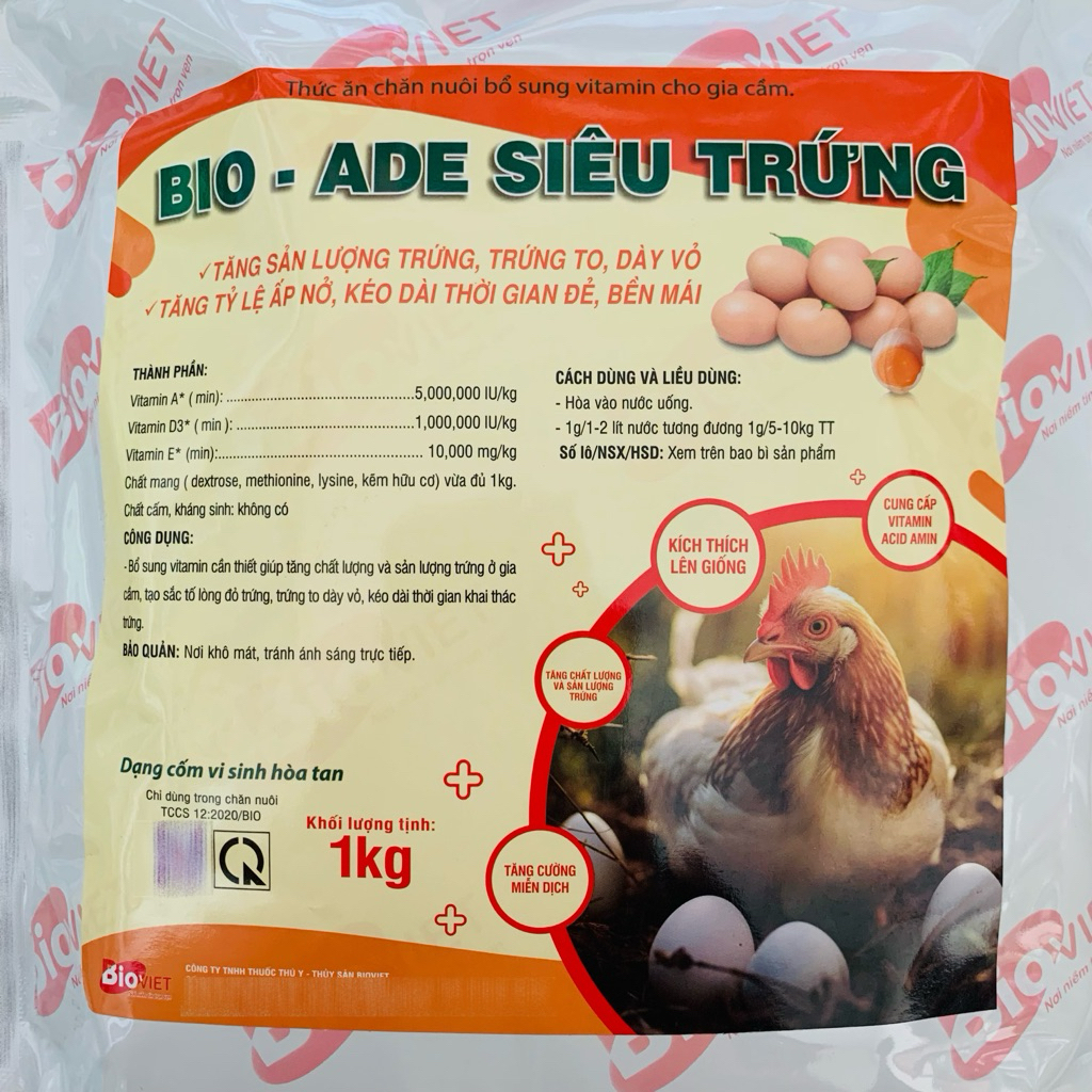 ADE Siêu Trứng 1Kg (10Tr1) Hỗ Trợ Tăng Sản Lượng Trứng, Trứng To, Dày Vỏ, Tăng Tỷ Lệ Ấp Nở Ở Gia Cầm