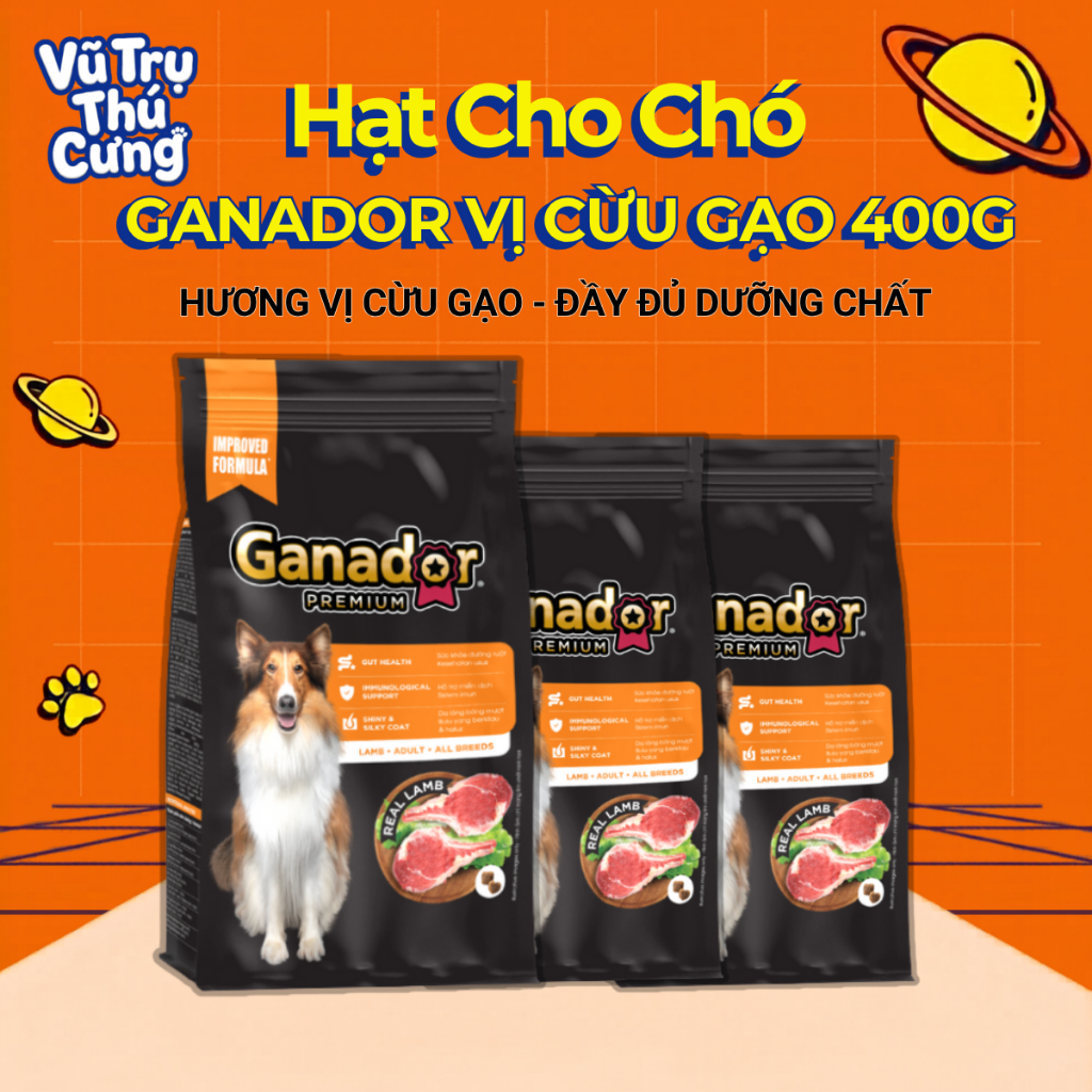 Thức Ăn Cho Chó, Hạt Ganador Cho Chó Trưởng Thành, Vị Cừu Gạo 400g