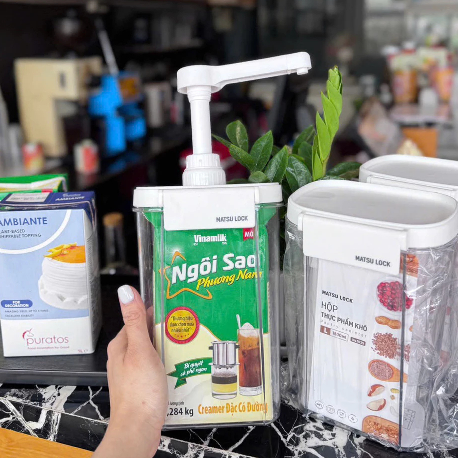 Bình Bơm Sữa Đặc 10ml Dung Tích 1.6L Bình Nhấn Định Lượng Pha Chế Trà Sữa Cà Phê