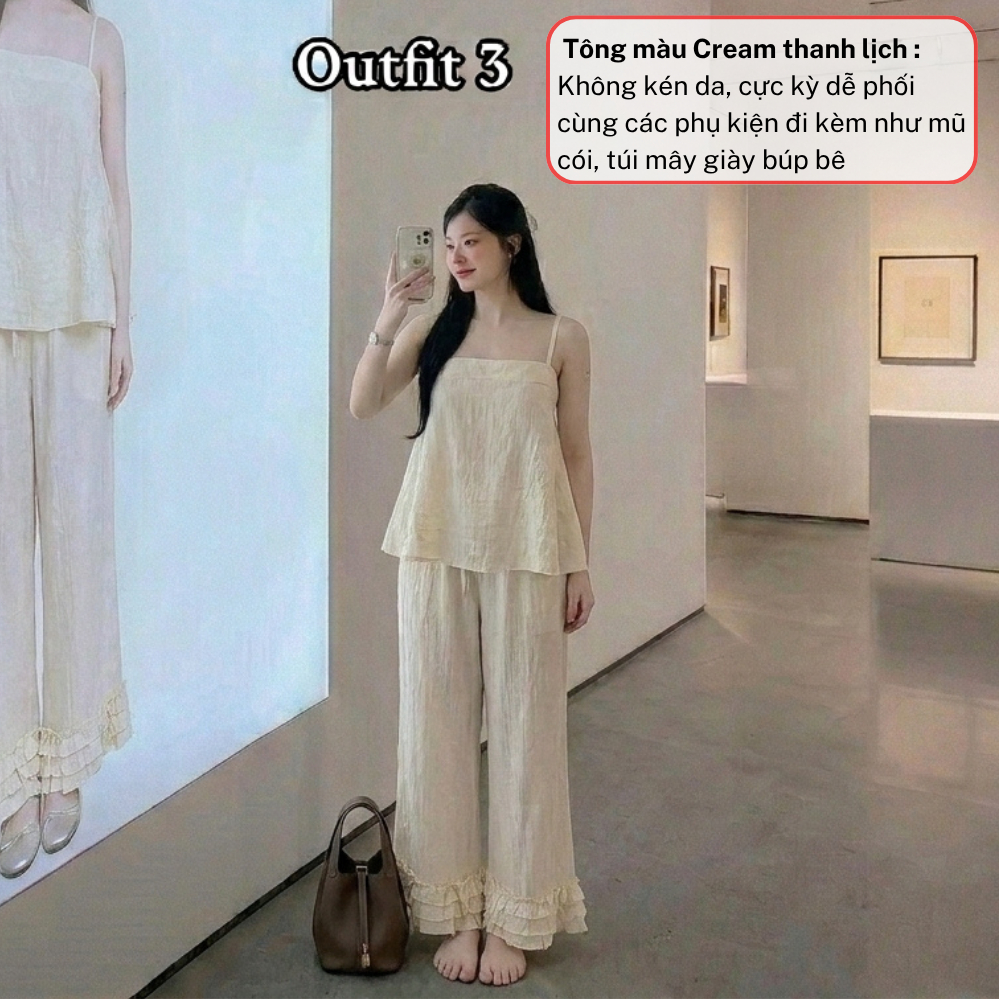 Bộ đồ nữ áo 2 dây phối quần dài suông, set quần áo nữ phong cách Hàn JUMITO HCOM27129