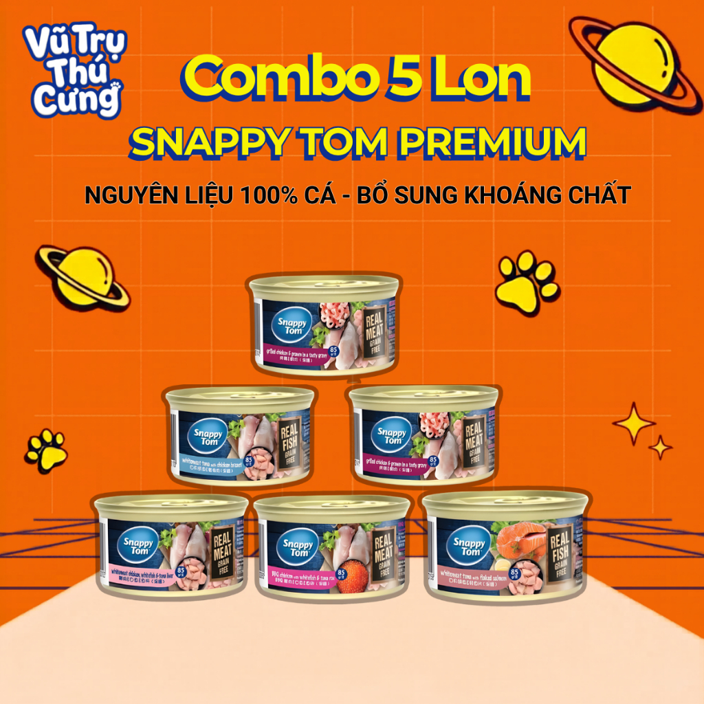 Combo 5 lon Pate Snappy Tom Premium cho Mèo 85g