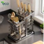 Giá Đựng Dao Thép Carbon Chống Gỉ ECO, Kệ Cài Dao Đũa Nhà Bếp Đa Năng Có Khay Hứng Nước