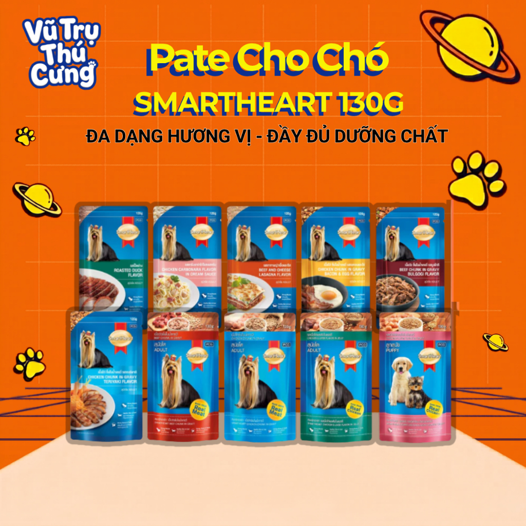 Pate cho Chó Smartheart gói 130g, thành phần từ Thịt bò, thịt gà và Rau củ