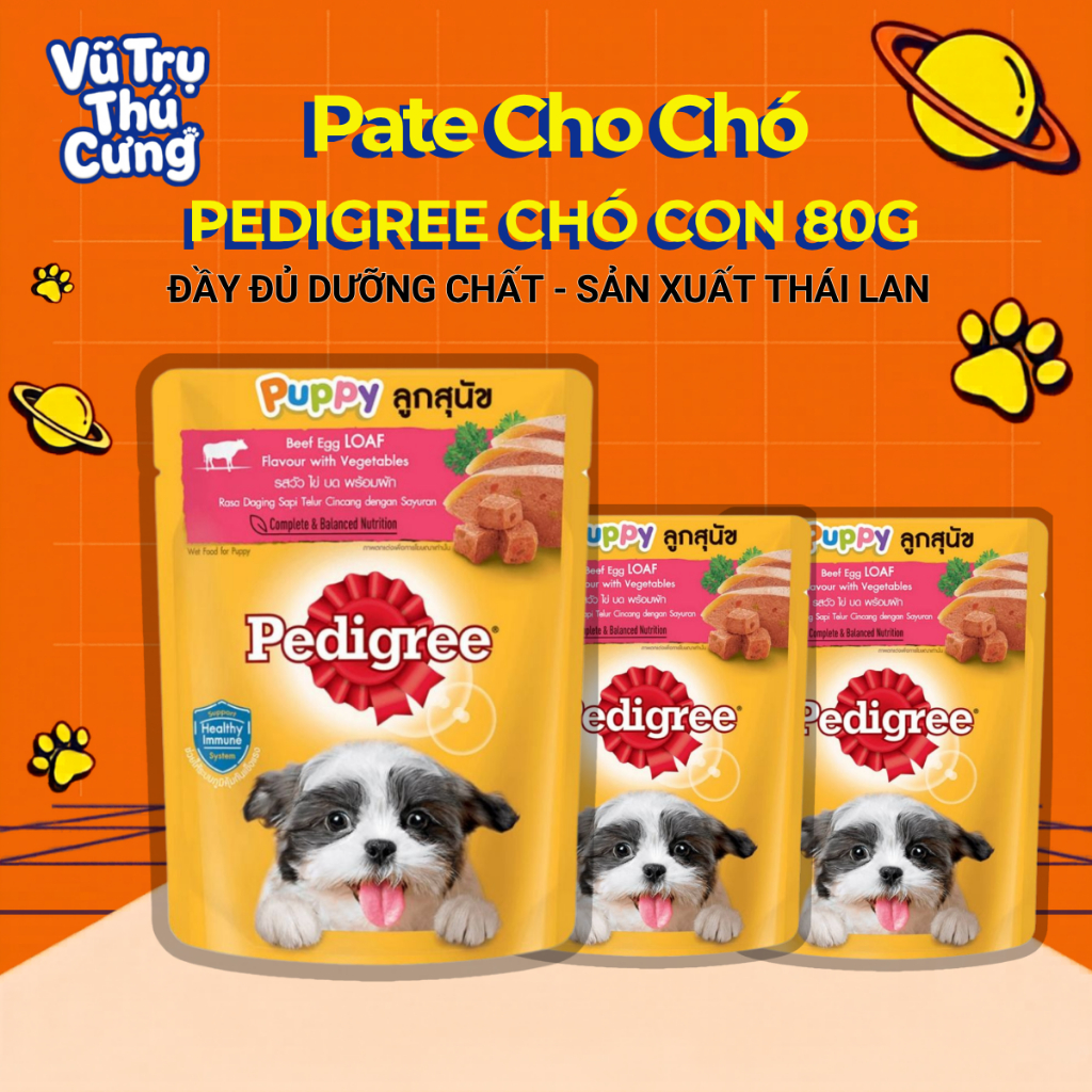 Thức ăn Pate cho chó con PEDIGREE dạng sốt vị bò, trứng và rau 80g