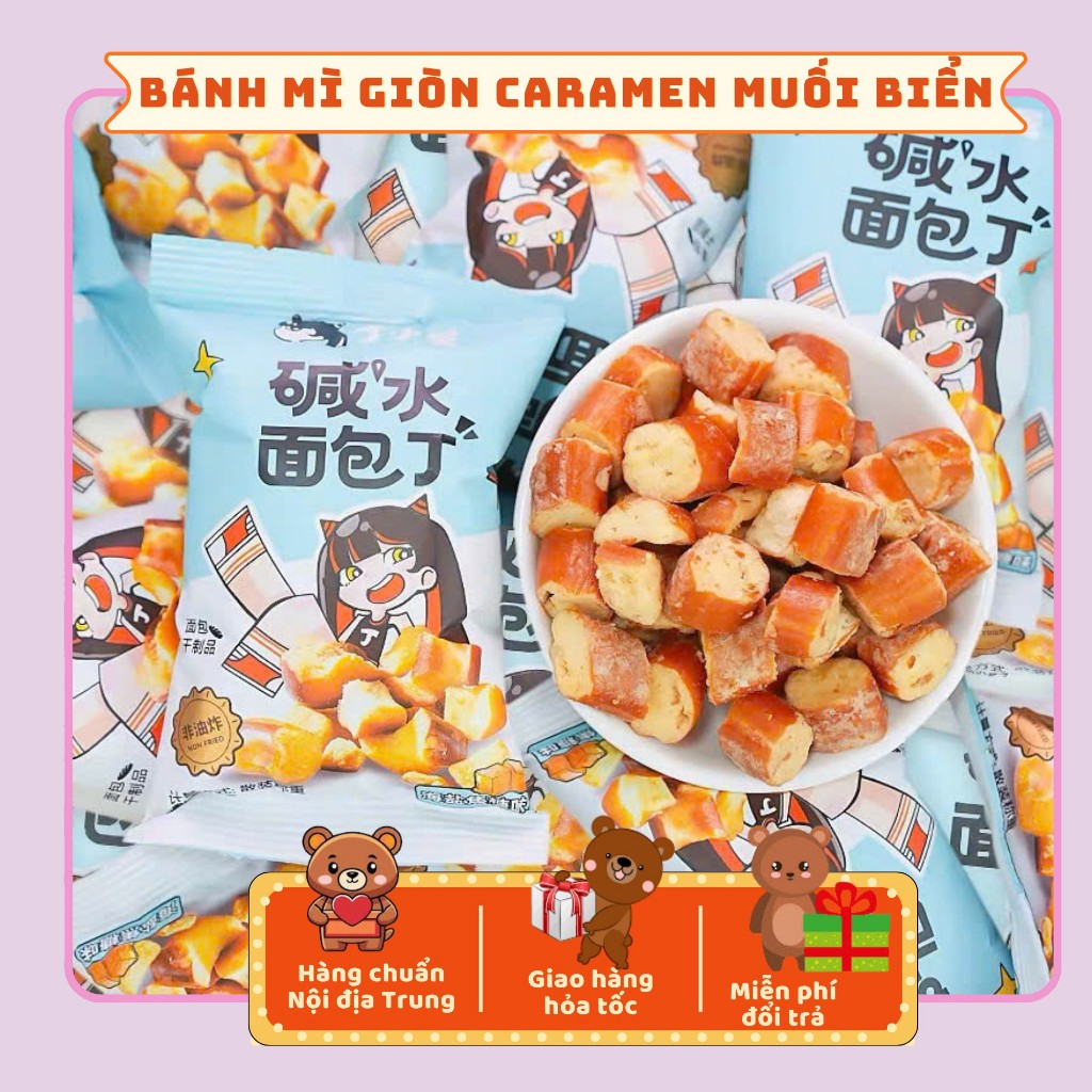[DATE MỚI] Bánh Mì Giòn Vị Caramel Muối Biển - Snack Bánh Mì Bơ Thơm Béo, Giòn Tan Đậm Vị