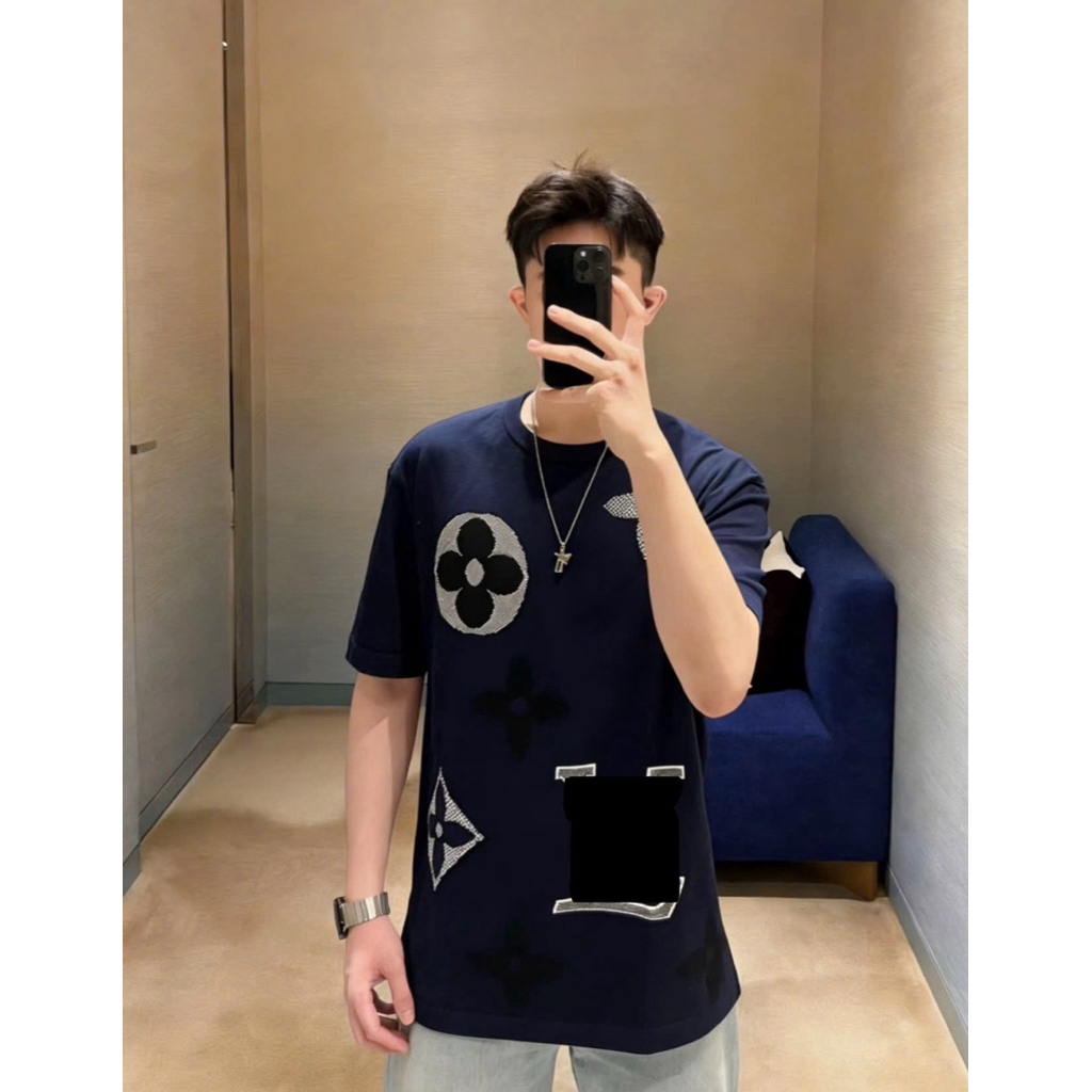 ⚡️[Hight Quality] Áo Phông Len Nam Nữ \/ Graphic Ready Navy - Điểm Nhấn Dệt Hoa To Thêu Nổi Cao Cấp Thanh Lịch