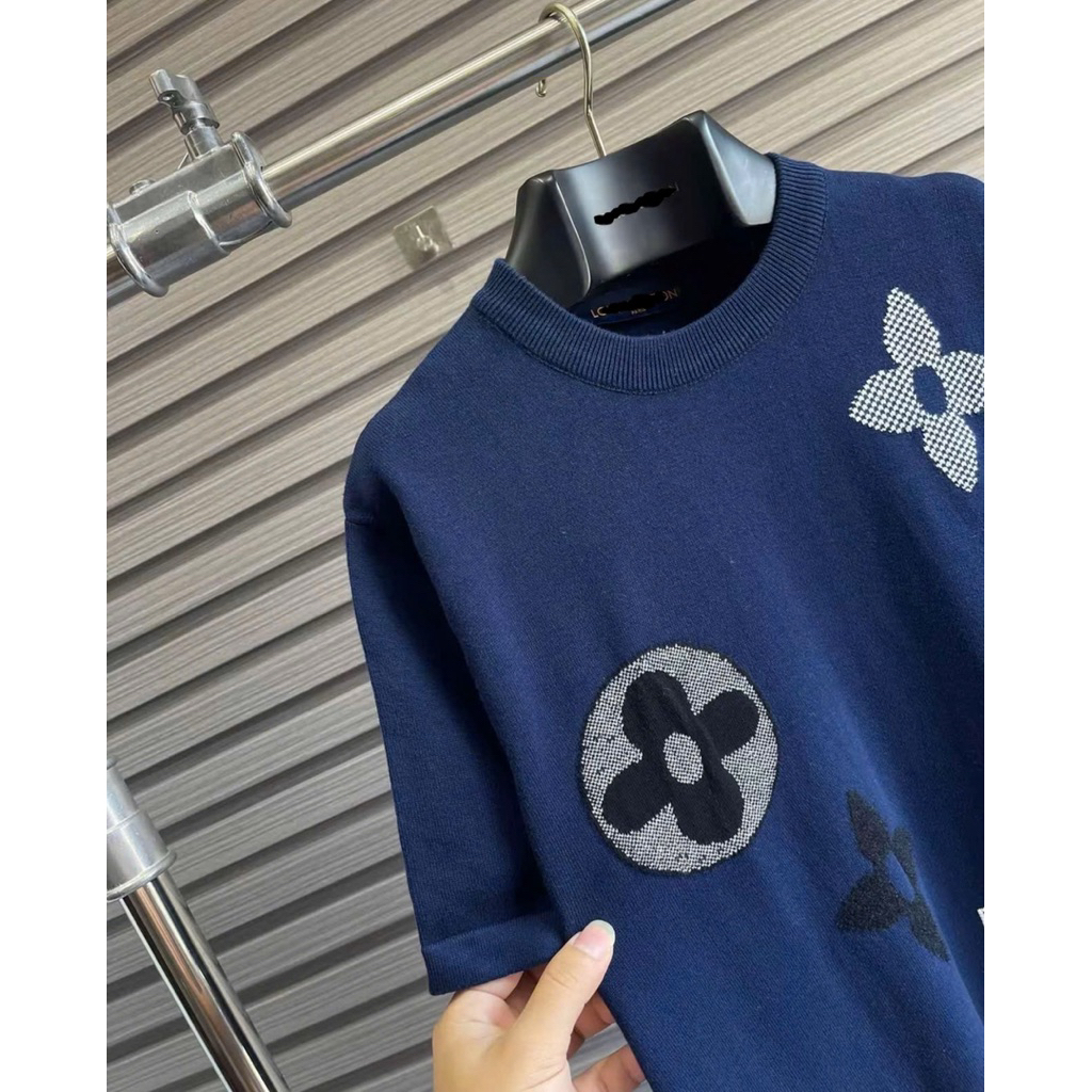 ⚡️[Hight Quality] Áo Phông Len Nam Nữ \/ Graphic Ready Navy - Điểm Nhấn Dệt Hoa To Thêu Nổi Cao Cấp Thanh Lịch