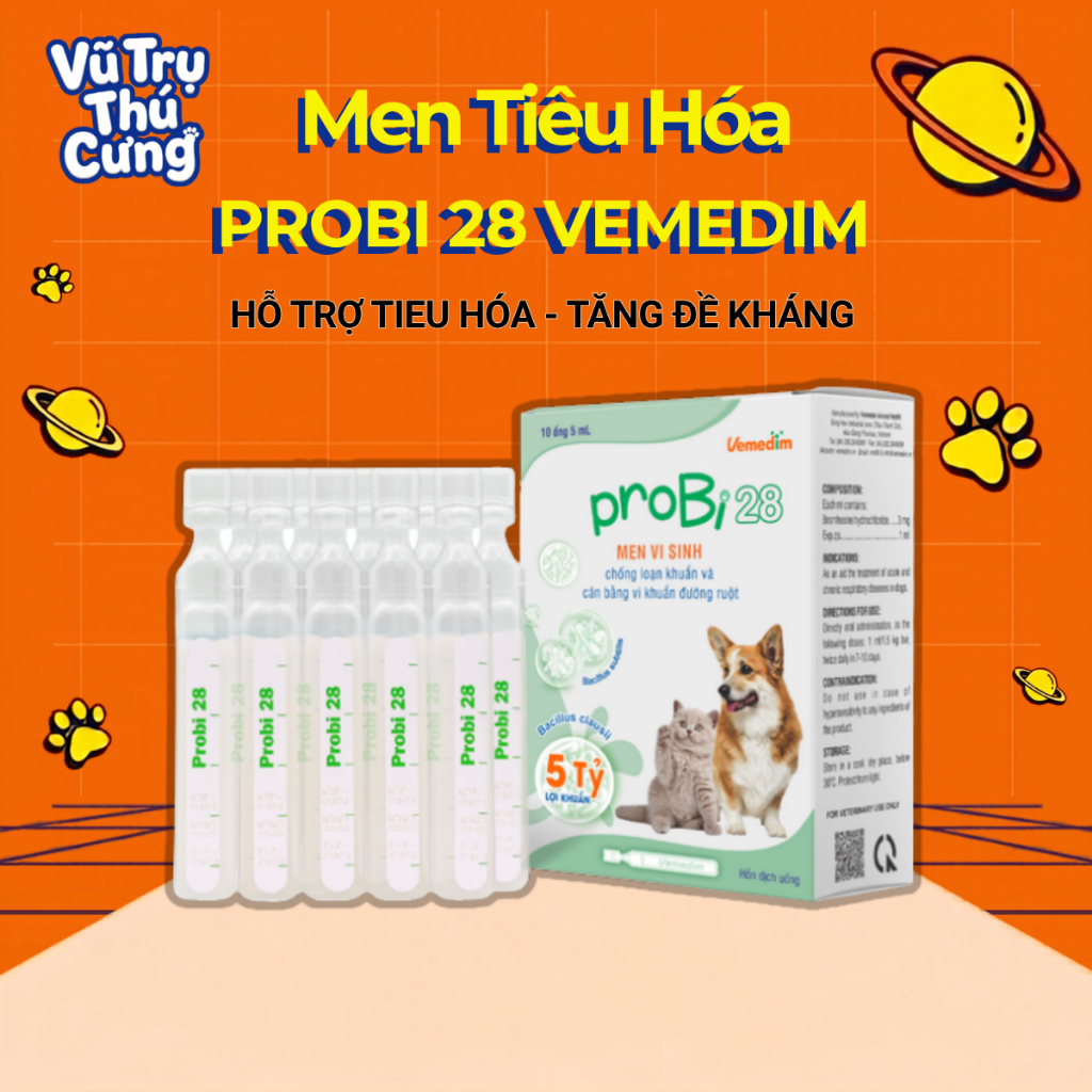 Men Vi Sinh Vemedim Cho Chó Mèo Probi 28 , Tăng Cường Hấp Thu Dinh Dưỡng 5ml