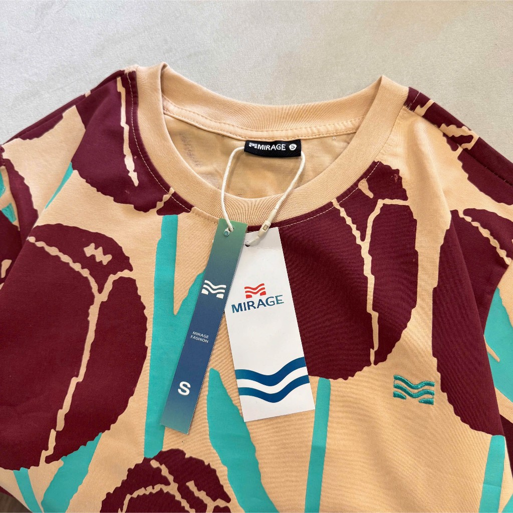Áo Thun Phối Hoa Tulip Nâu Thanh Lịch, Chất Cotton Mềm Mịn, Có Kèm Hình Thật.