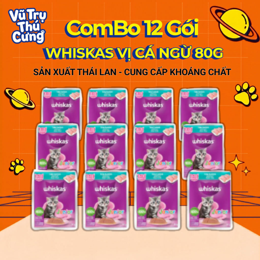 Combo 12 gói Pate Whiskas cho Mèo con Vị Cá ngừ 80g