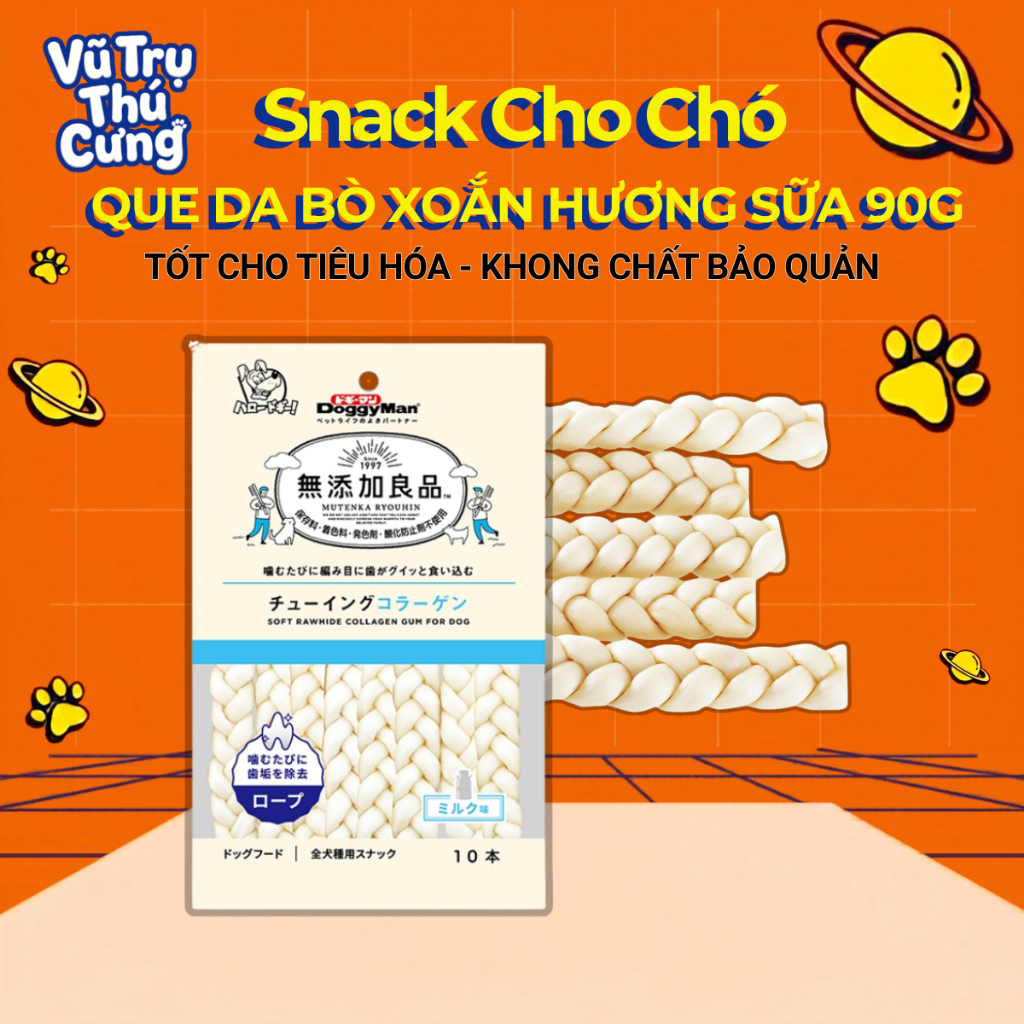 Snack Cho Chó Que Da Bò Xoắn Đôi Hương Sữa Doggyman 90g