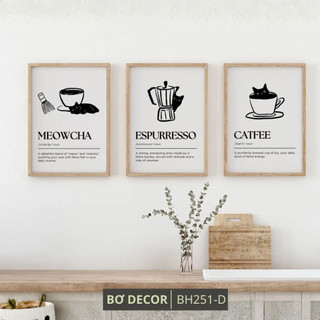 Set 3 Tranh Decor Quán Cafe Họa Tiết Hiện Đại BH251 - Combo 3 Tranh Canvas Treo Tường Trang Trí Quán, Decor Quầy Nước