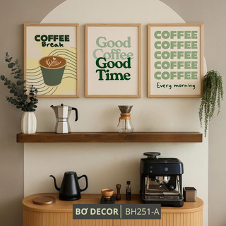Set 3 Tranh Decor Quán Cafe Họa Tiết Hiện Đại BH251 - Combo 3 Tranh Canvas Treo Tường Trang Trí Quán, Decor Quầy Nước