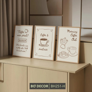 Set 3 Tranh Decor Quán Cafe Họa Tiết Hiện Đại BH251 - Combo 3 Tranh Canvas Treo Tường Trang Trí Quán, Decor Quầy Nước