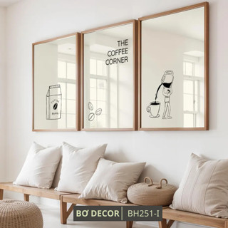 Set 3 Tranh Decor Quán Cafe Họa Tiết Hiện Đại BH251 - Combo 3 Tranh Canvas Treo Tường Trang Trí Quán, Decor Quầy Nước