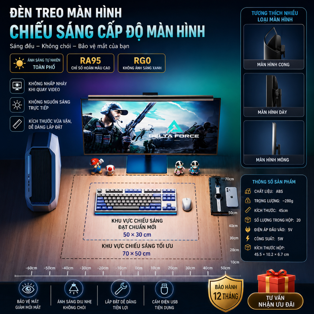 Đèn Treo Màn Hình Máy Tính Đa Năng 3 Chế Độ Ánh Sáng Bảo Vệ Mắt Chống Cận Thị, Tiết Kiệm Không Gian | BigBuy360 - bigbuy360.vn