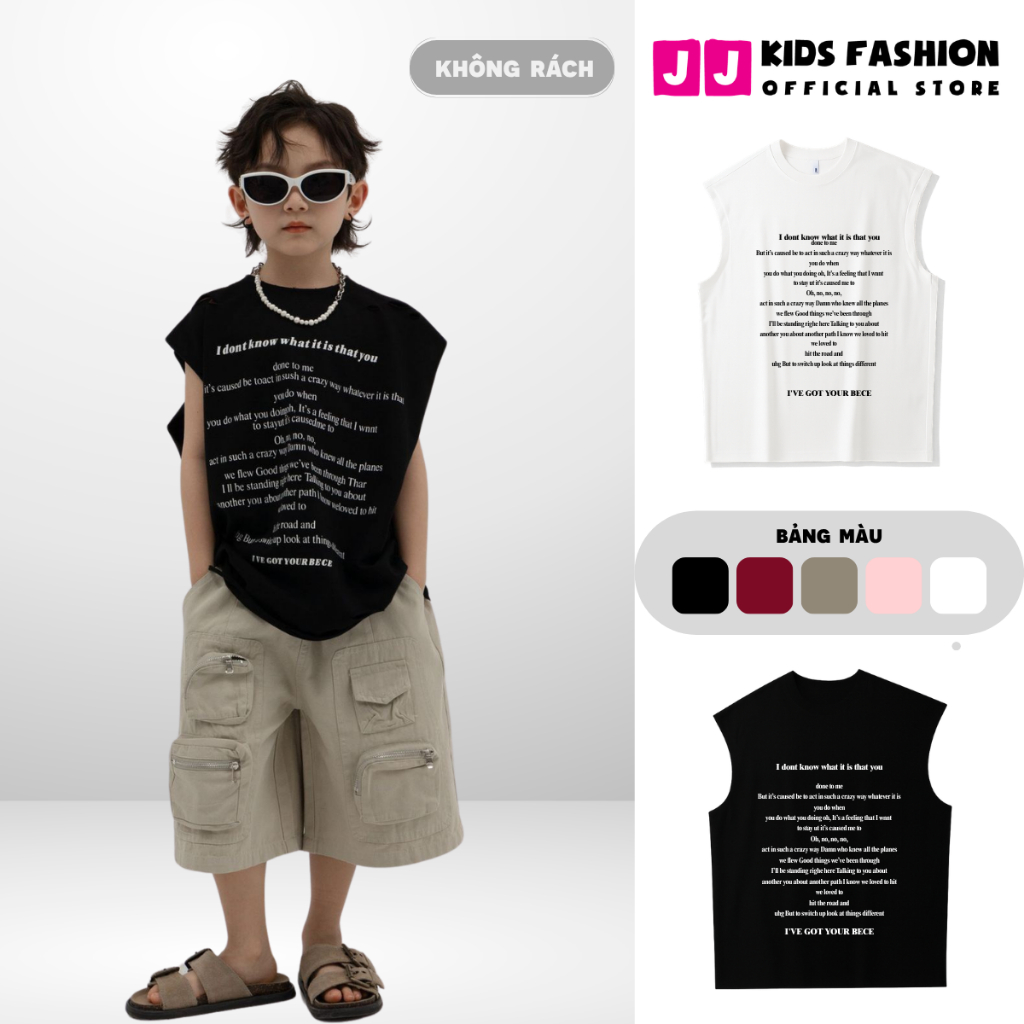 Áo Ba Lỗ Trẻ Em Street Style – Phá Cách & Cá Tính – Cotton Mềm Mịn | JJ Kids Fashion_KHÔNG RÁCH