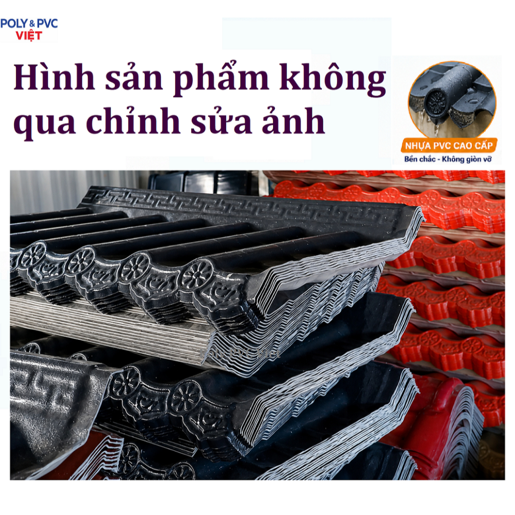 [30cm x 1m, 2m, 3m,...] Combo Mái ngói nhựa âm dương Đen + Đỏ, full phụ kiện