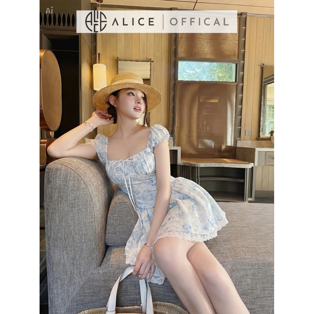 Váy Mùa Hè Trễ Vai Alice Phối Hoa Thiêu Nổi, Đầm Xòe Chữ A Thiết Kế Cúp Ngực Nhùn Bèo Có Ren Đuôi Váy T487