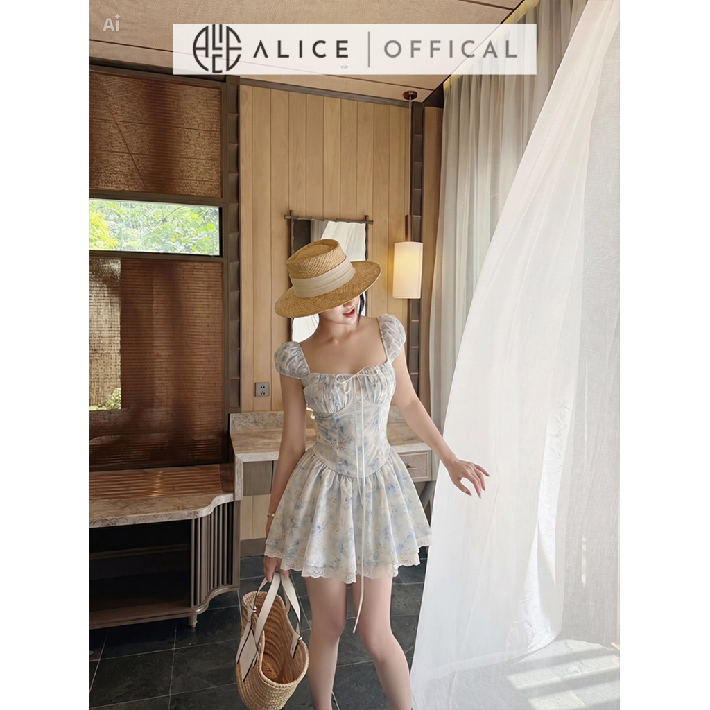 Váy Mùa Hè Trễ Vai Alice Phối Hoa Thiêu Nổi, Đầm Xòe Chữ A Thiết Kế Cúp Ngực Nhùn Bèo Có Ren Đuôi Váy T487