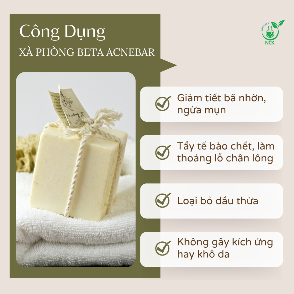 [NCK Farmacy] Xà Phòng Tắm BETA ACNEBAR Giảm Mụn Lưng Làm Sạch Da, Hỗ Trợ, Giảm Viêm Lỗ Chân Lông