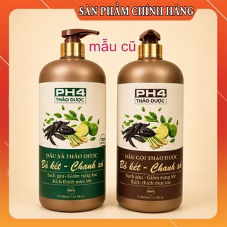 [Hàng Chuẩn] Cặp dầu gội xả PH4 2000ml Bồ Kết Chanh Xả Thảo Dược Phục Hồi Ngăn Tóc Gãy Rụng