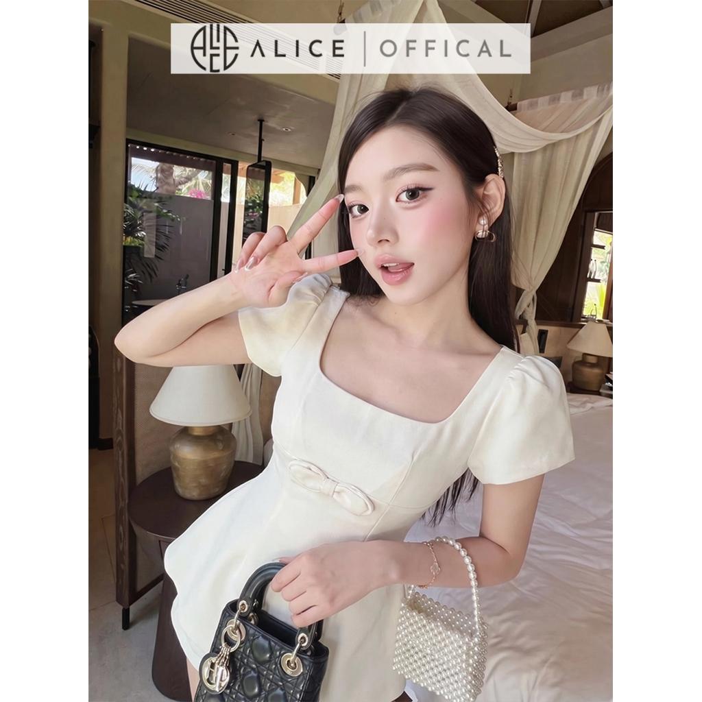 Set Váy Nữ Cao Cấp Alice Chất Chéo, Áo Peplum Cổ Vuông Tay Bồng Phối Quần Đùi Dáng Ngắn T489
