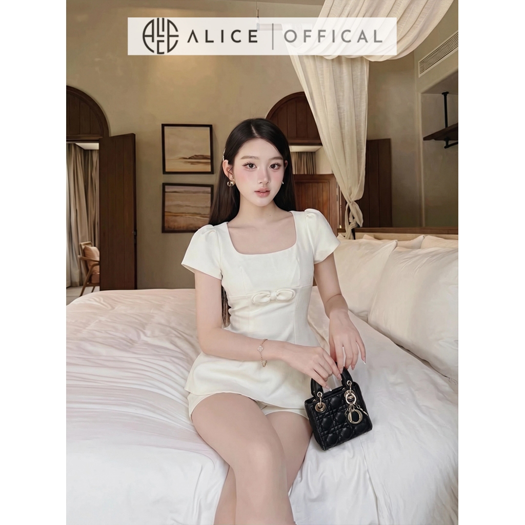 Set Váy Nữ Cao Cấp Alice Chất Chéo, Áo Peplum Cổ Vuông Tay Bồng Phối Quần Đùi Dáng Ngắn T489