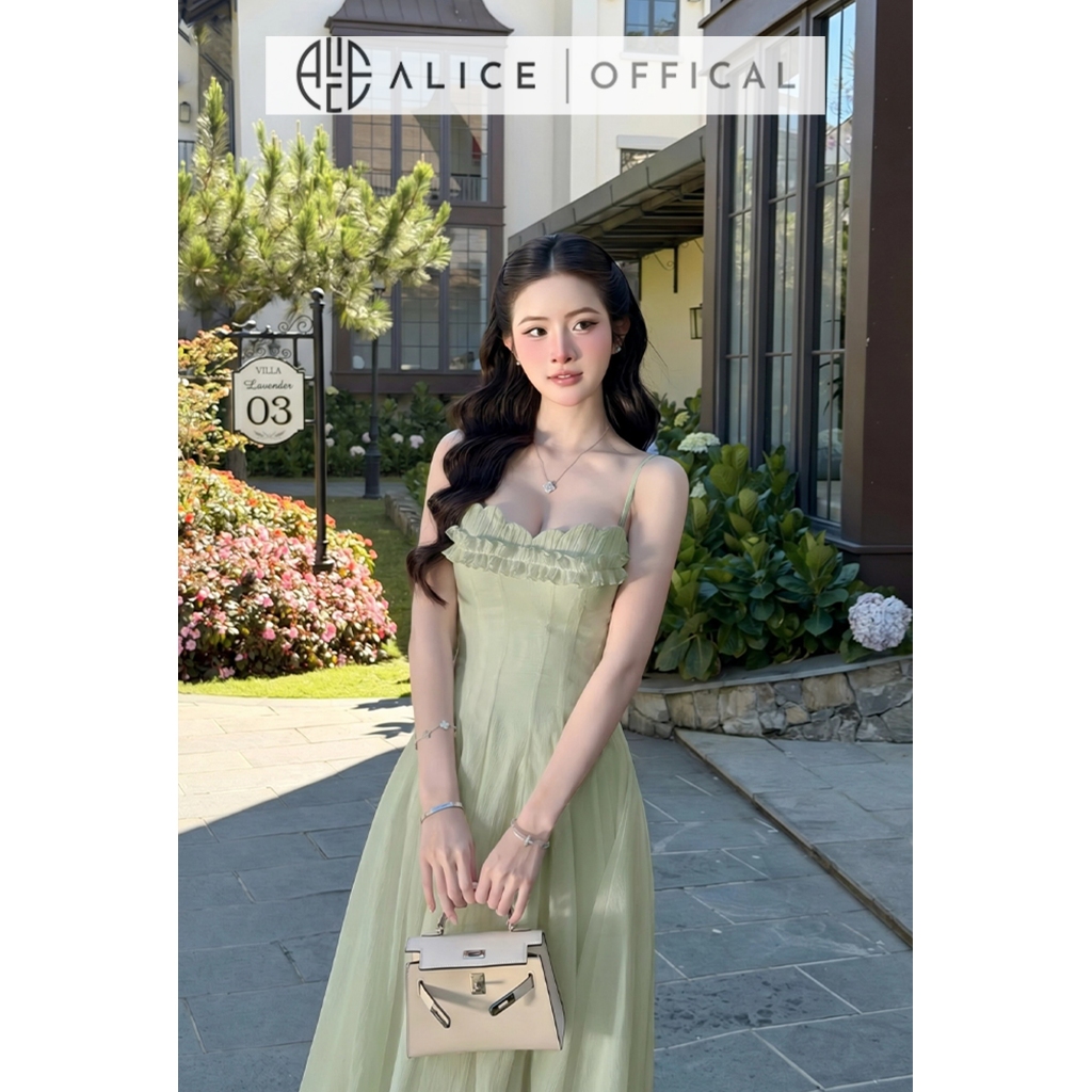 Váy Tiểu Thư Dáng Maxi Alice Chất Tơ Voan, Đầm Hai Dây Ngực Phối Bèo Nhún Nữ Tính T490
