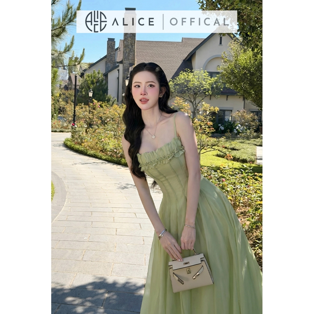 Váy Tiểu Thư Dáng Maxi Alice Chất Tơ Voan, Đầm Hai Dây Ngực Phối Bèo Nhún Nữ Tính T490