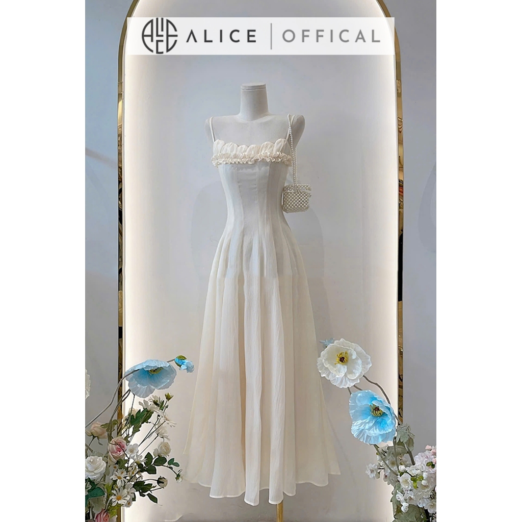 Váy Tiểu Thư Dáng Maxi Alice Chất Tơ Voan, Đầm Hai Dây Ngực Phối Bèo Nhún Nữ Tính T490