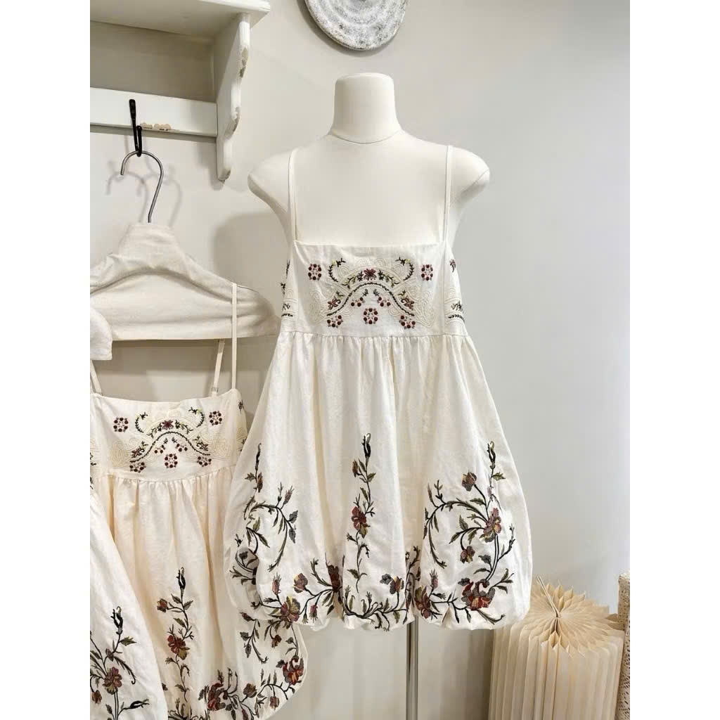 VÁY 2 DÂY DÁNG BÍ PHỒNG IN HOA DÁNG XÒE XINH XẮN - VÁY NỮ NÀNG THƠ CHAMIE VA7110
