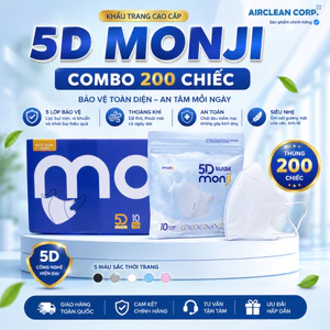 Khẩu Trang 5D MONJI - Thùng 200 Chiếc Khẩu Trang Y Tế 3 Lớp Kháng Khuẩn