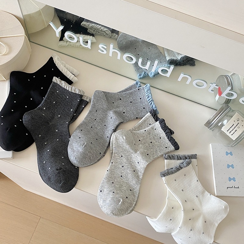Vớ Tất nữ chấm bi cổ nhún 5 màu siêu dễ thương, xinh xắn