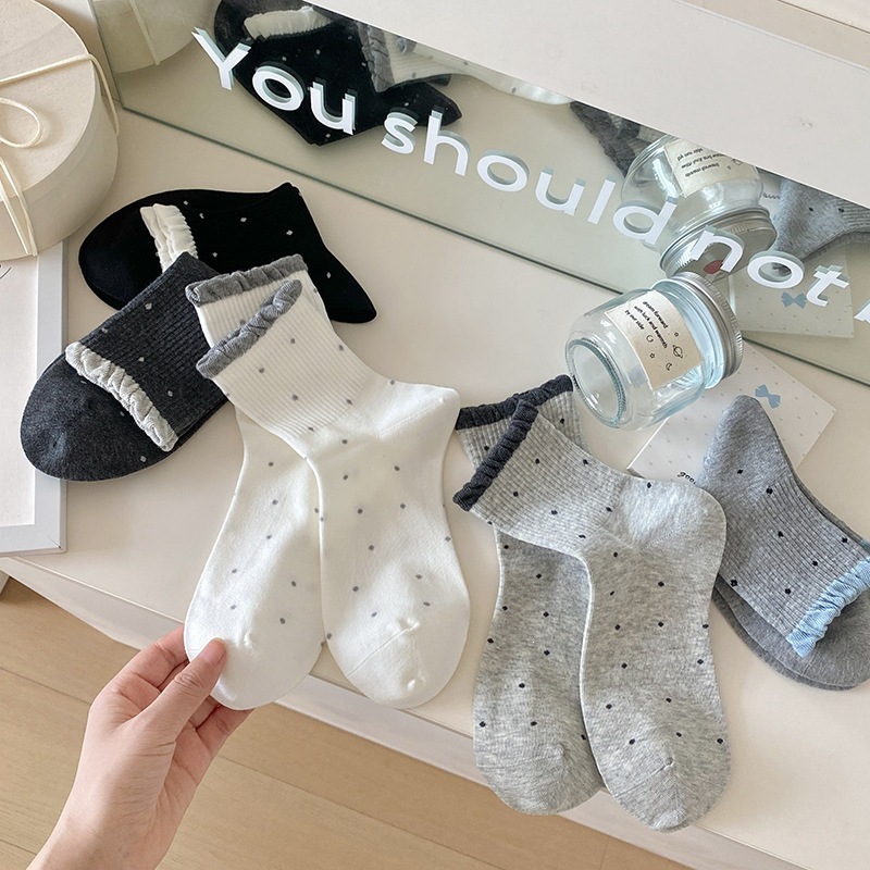 Vớ Tất nữ chấm bi cổ nhún 5 màu siêu dễ thương, xinh xắn