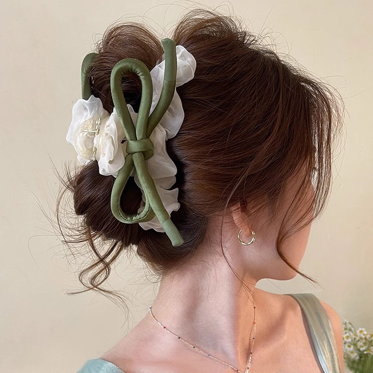 Kẹp Tóc Nơ Da Mix Voan Hàn Quốc – Kẹp Càng Cua Nơ Bản Lớn Phối Scrunchie Nữ Tính Thanh Lịch