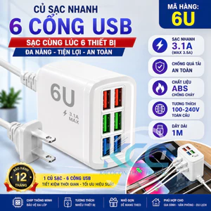 Hub Sạc USB 6 Cổng 6U Sạc Nhanh Đa Năng Chống Nóng Quá Dòng Dùng Cho Điện Thoại Máy Tính Bảng