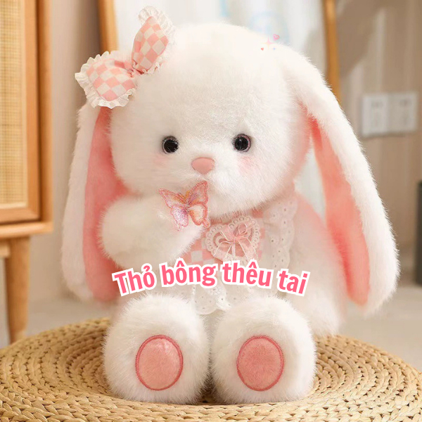 Gấu Bông Thỏ Tai Dài Trắng Cao Cấp Có Thêu Tên Theo Yêu Cầu – Quà Tặng Cá Nhân Hóa Độc Đáo