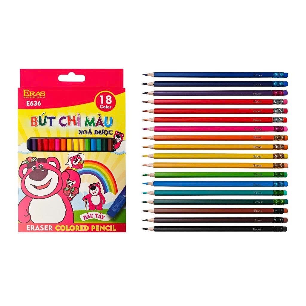Hộp Bút Chì Màu 12/18/24/36 Màu Xóa Được, Có Đầu Tẩy E635/E636/E637/E638