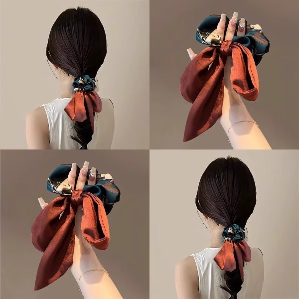 Buộc Tóc Scrunchie Lụa Phối Nơ Dài Hàn Quốc – Buộc Tóc Nữ Thanh Lịch Phong Cách Nàng Thơ