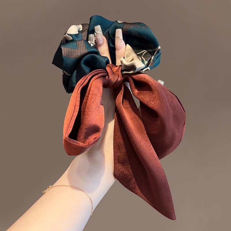 Buộc Tóc Scrunchie Lụa Phối Nơ Dài Hàn Quốc – Buộc Tóc Nữ Thanh Lịch Phong Cách Nàng Thơ