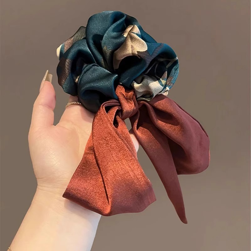Buộc Tóc Scrunchie Lụa Phối Nơ Dài Hàn Quốc – Buộc Tóc Nữ Thanh Lịch Phong Cách Nàng Thơ